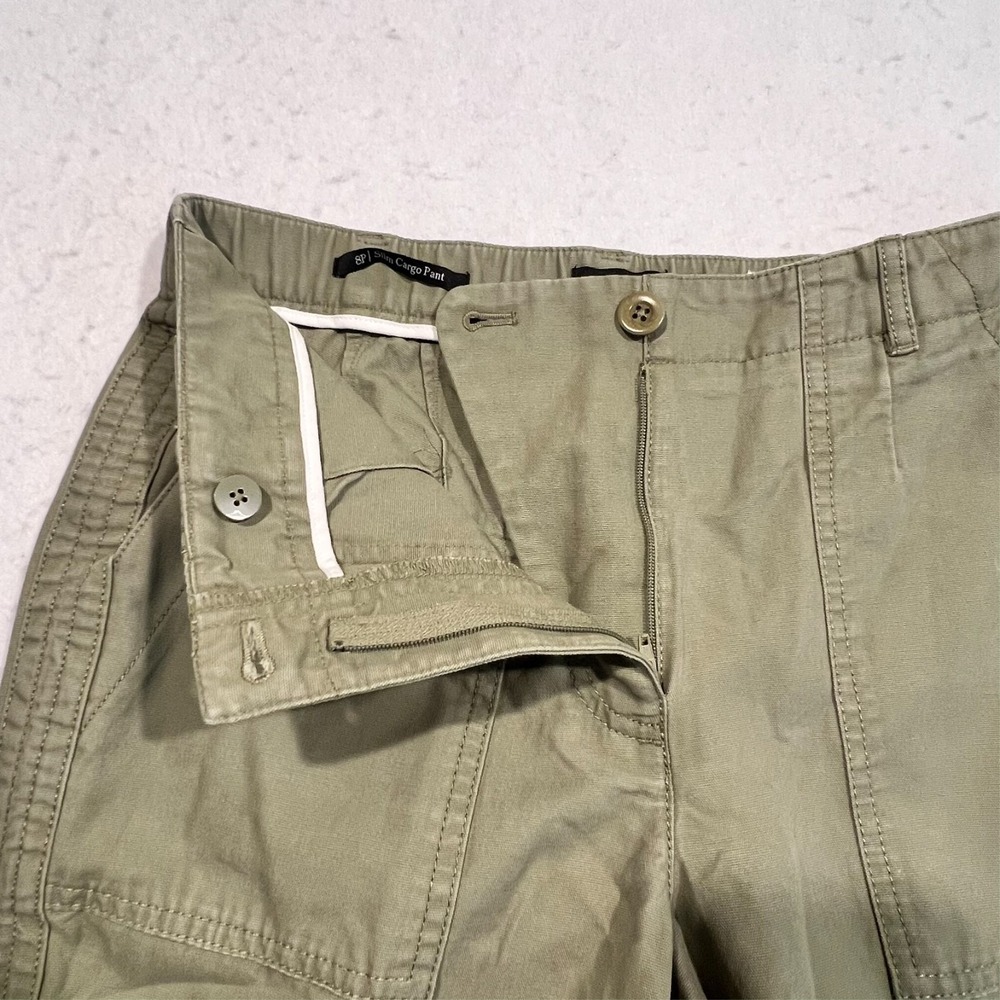 Talbots Slim‎ Cargo Pants Canvas Cotton Elastic Waist Green Size 8P Petite 30x25 - Picture 8 of 13